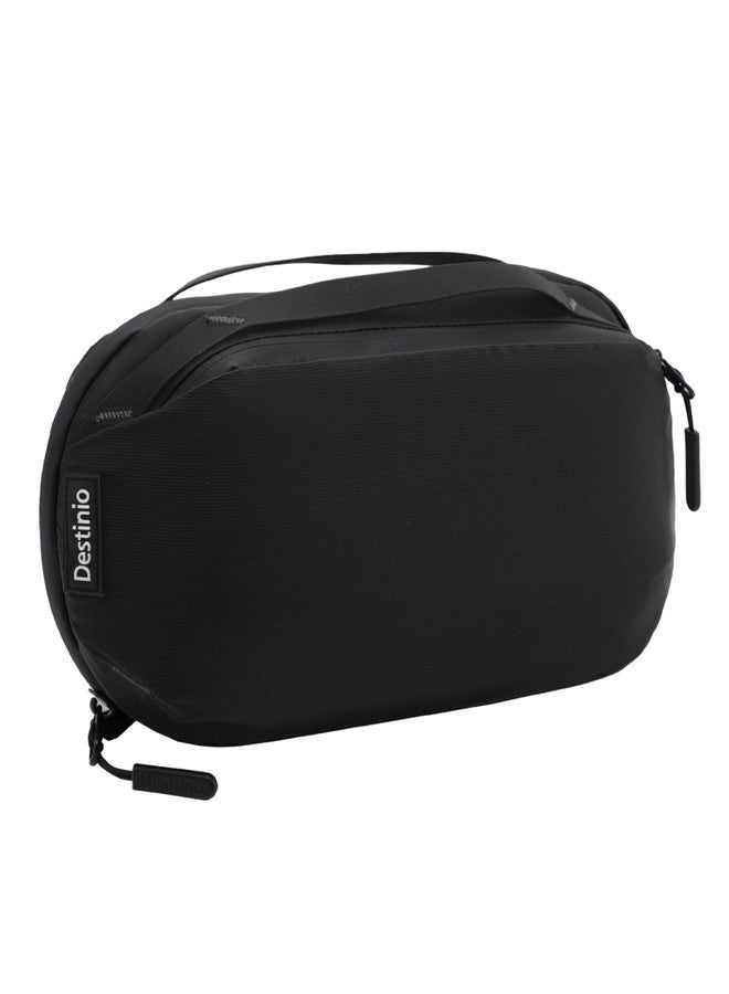 Destinio Nylon Toiletry Bag For Unisex - Waterproof Organizer With Hanging Hook - Travel Pouch And Shaving Kit Bag, Cosmetic And Make Up Pouches (Black) 24 X 17 X 7 Cm - Image 1